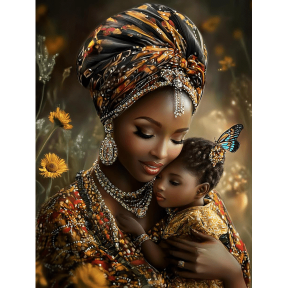 5D African Mother Diamond Art 12x16 Inch Full Drill Diamond Painting Kits for Adults & Beginners - DIY Art Crafts for Relaxation and Home Wall Decor