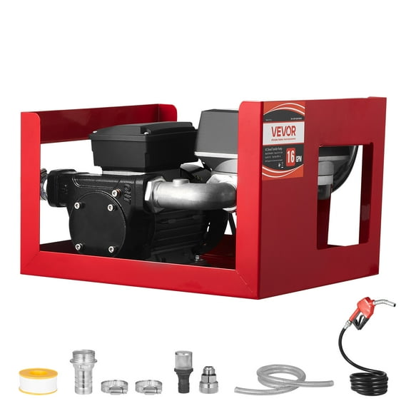 VEVOR Fuel Transfer Pump 110V, 16 GPM 60 L/min, AC Electric Oil Transfer Pump for Diesel Kerosene Biodiesel, with Meter,Auto Fuel Nozzle & 2 Hoses, 45 ft/13.7 m Lift,for Vehicles, Construction Sites