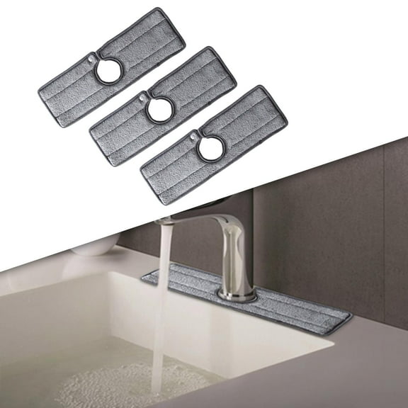 3x Faucet Absorbent Pads Buckle Design Reusable Washable Guard Pad Sink Mat for Kitchen Bathroom Countertop and Sink RV Towel Mat Keep - Grey Large