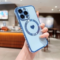 Feishell for Apple iPhone 13 Pro (6.1 inch) Cute Love Heart Pattern Phone Case for Women Girls,Compatible with Magsafe Charging,Luxury Plating Edge Soft Silicone Shockproof Slim Phone Case,Blue