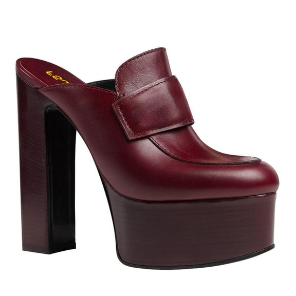 FSJ Women Platform Mules Chunky Block Heel Sandals Slip On Closed Round Toe Loafer Clogs Casual Versatile Backless Shoes Size 8 Red