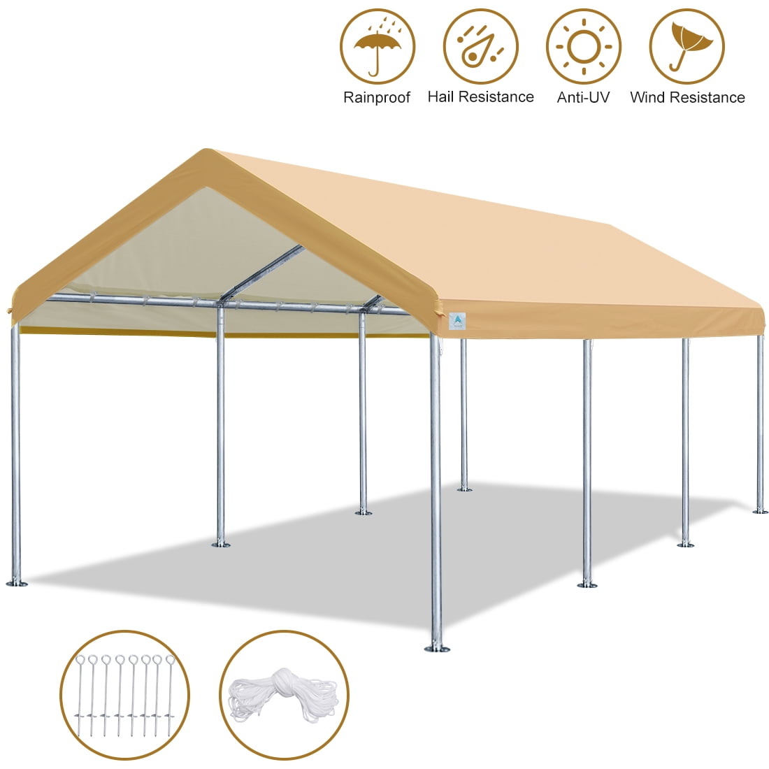 Advance Outdoor Adjustable 10x20 Ft Heavy Duty Carport Car Canopy Garage Boat Shelter Party Tent Adjustable Height From 6 0ft To 7 5ft Beige Walmart Com Walmart Com