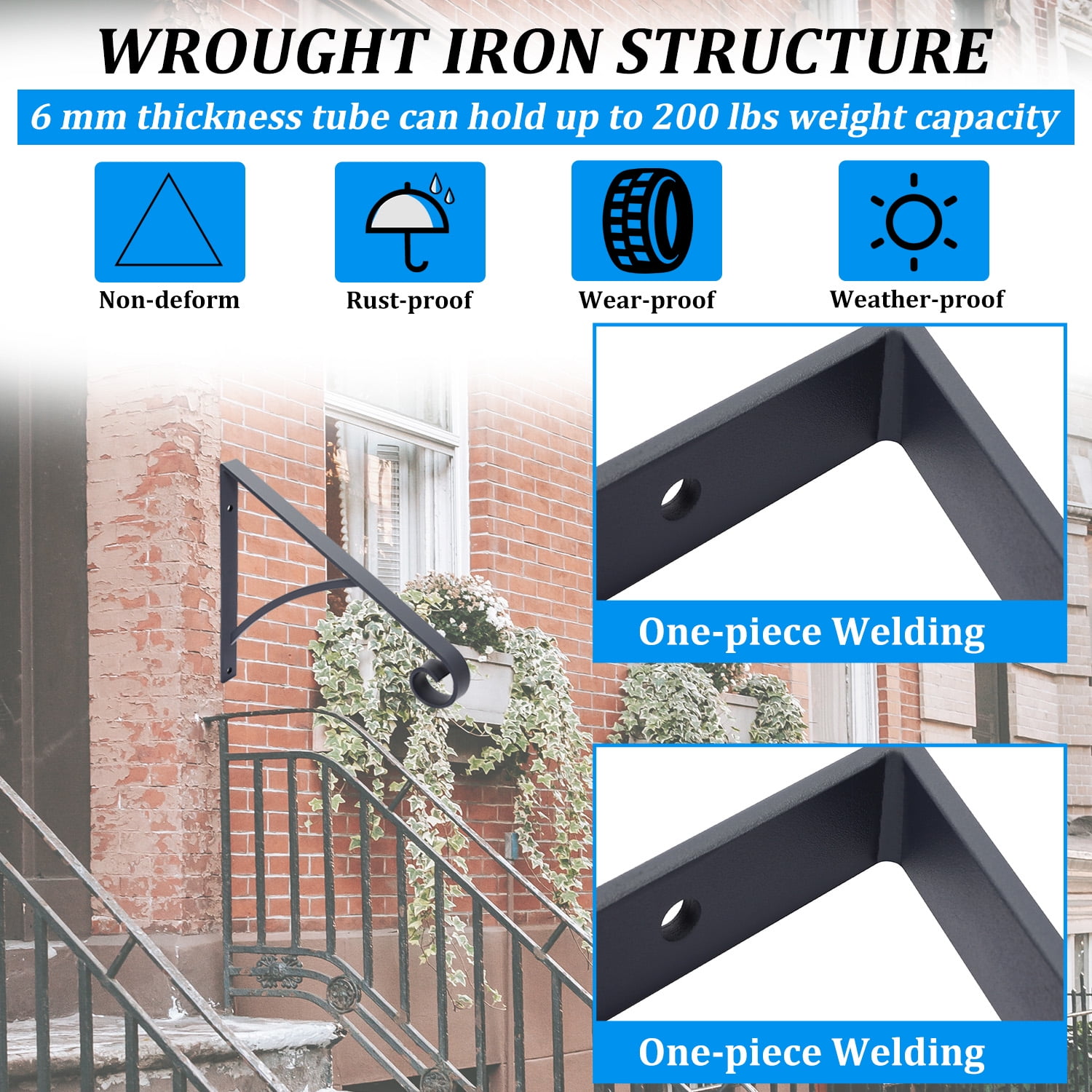 Kojem Steps Handrail Grab Bar, Wall Mounted Hand Railings, for Stairs Outdoor Garage Porch Rail, Safety Metal Art