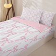 thumbnail image 3 of Manfei Bowknot Ribbon Zipper Twin Comforter Sets with Fitted Sheet and 2 Pillowcases,Simple Bow Print Zipper Bedding Set,Pink Reversible,4 Pieces, 3 of 7