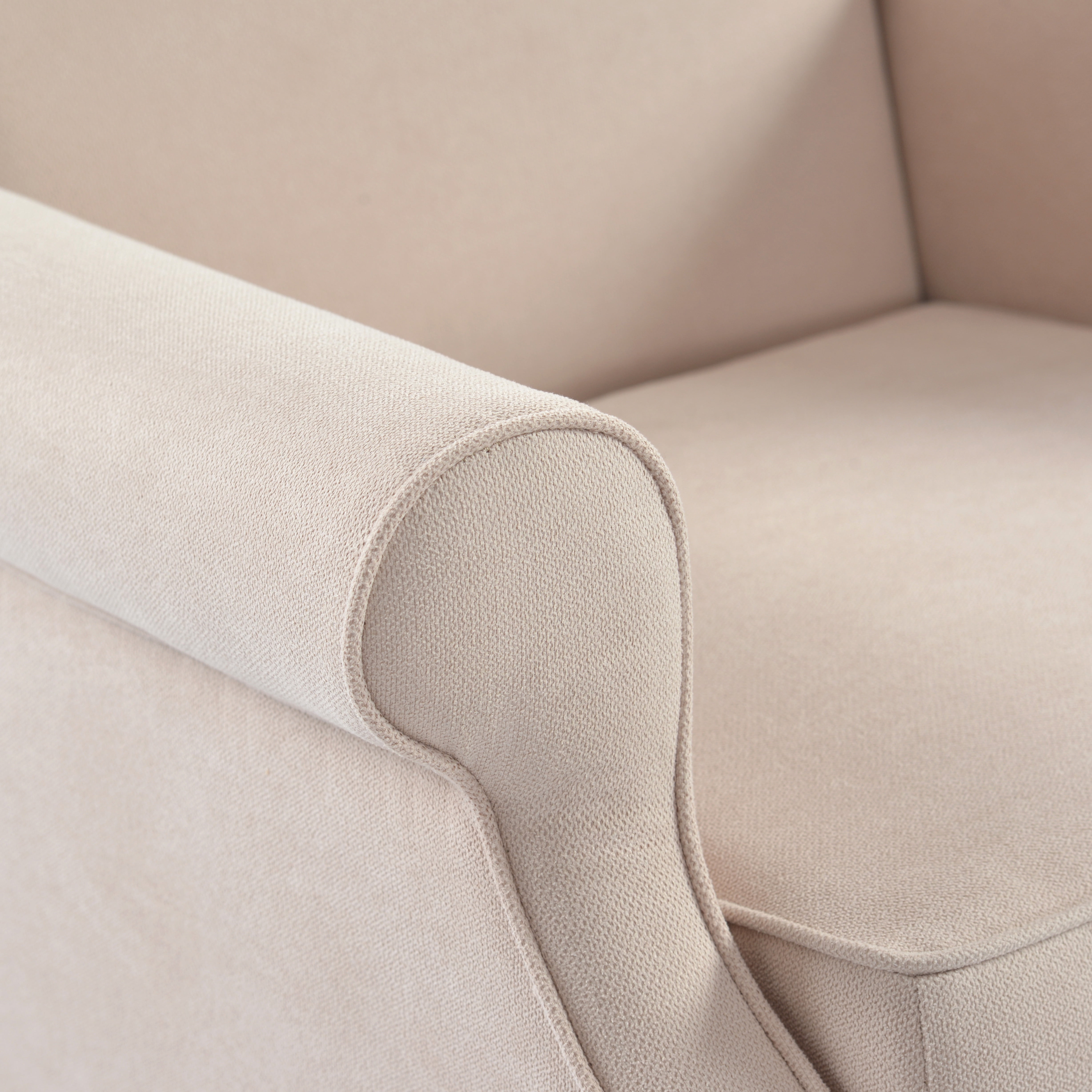 Haven Upholstered Premium Wingback Rocking Chair, High Back Accent Rocker for Nursery Living Room Bedroom, Solid Wood Curved Base (Linen))
