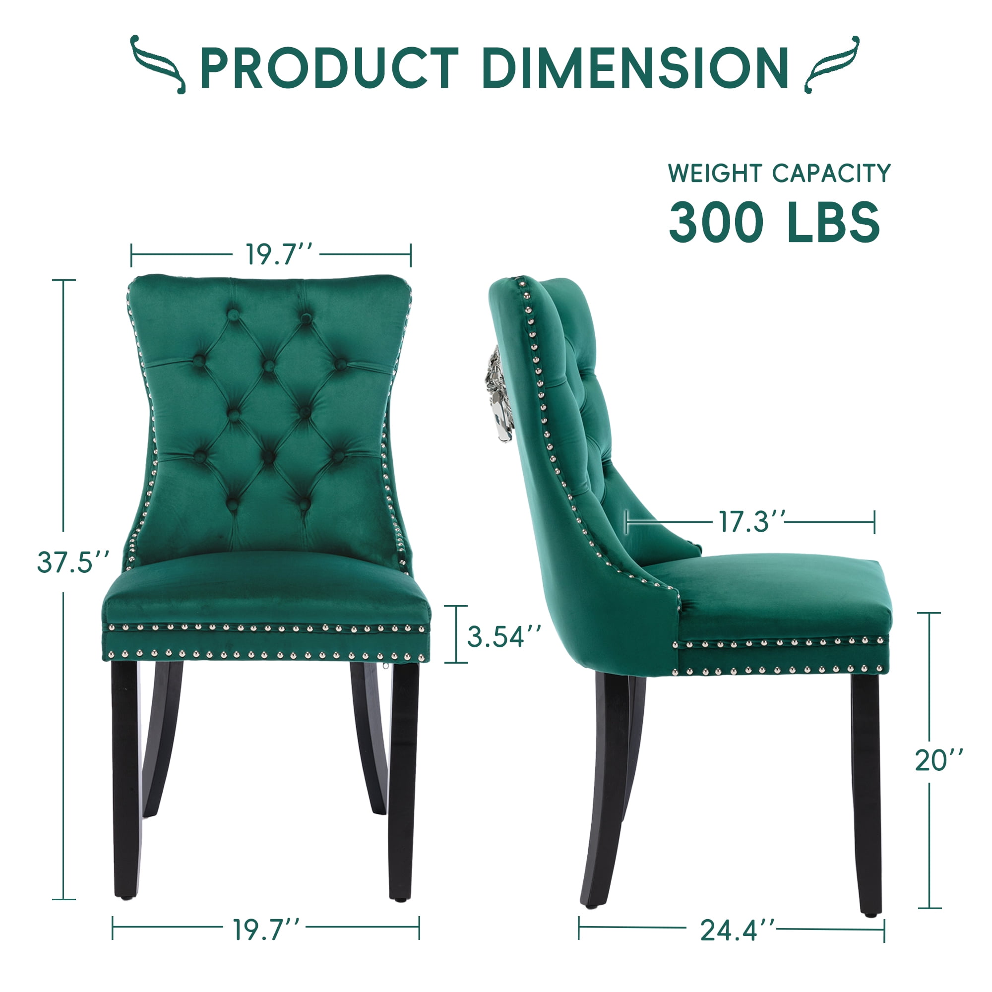 DONICK Velvet Upholstered Dining Chairs , Kitchen & Dining Room Chairs, Nailheads Tufted, Soft, Solid Wood Frame (Green, Set of 4)