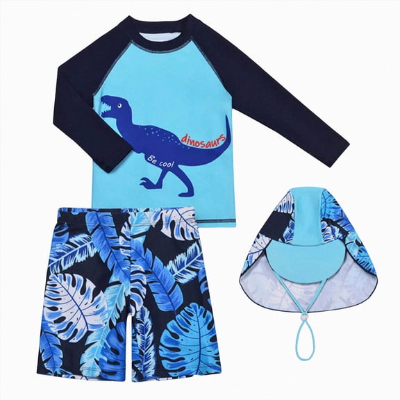 Ymyiu Boys Swim Set Baby Toddler Boys 3-Pieces Swimsuit Sets Long Sleeve Bathing Suits Swimwear with Sun Hat UPF 50 Size 13-14 Years (Mint Green,13-14 Years)