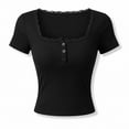 thumbnail image 5 of IUYRTFE Women's Scalloped V Neck Short Sleeve Top Slim Fit Stretch Casual Summer Tee, 5 of 5