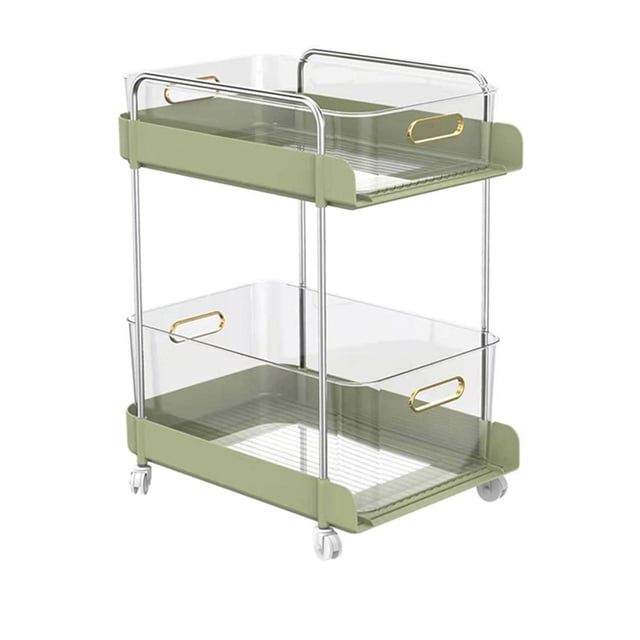 Carrito rodante de 2 niveles, gran capacidad, móvil, para uso general, organizador de almacenamiento de alimentos para el hogar, cocina, verde, ancho