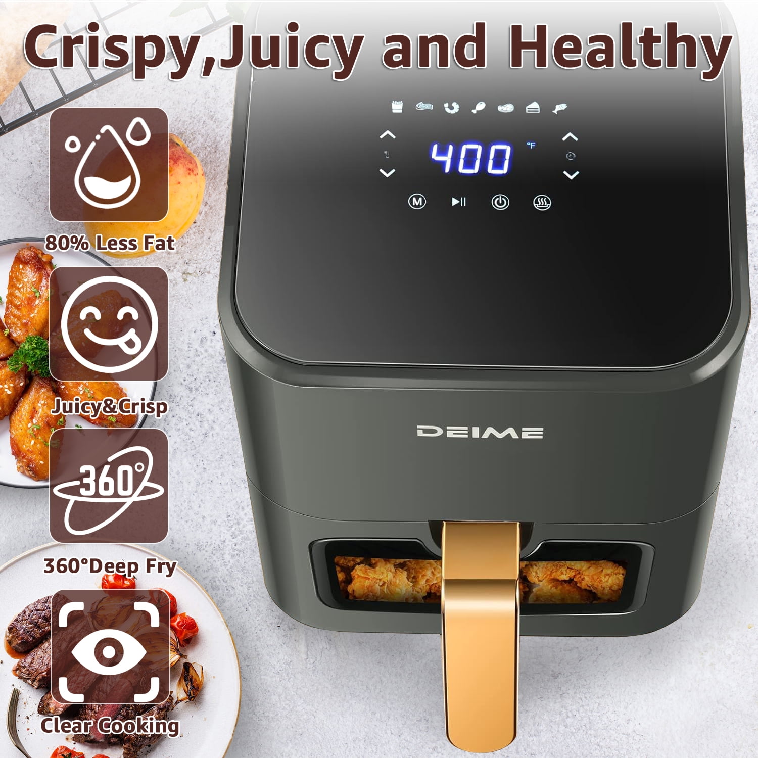 DEIME Air Fryer 4.2 QT Oilless Hot AirFryer 1200W Healthy Cooker Small Oven with 7 Presets, Digital (图2)