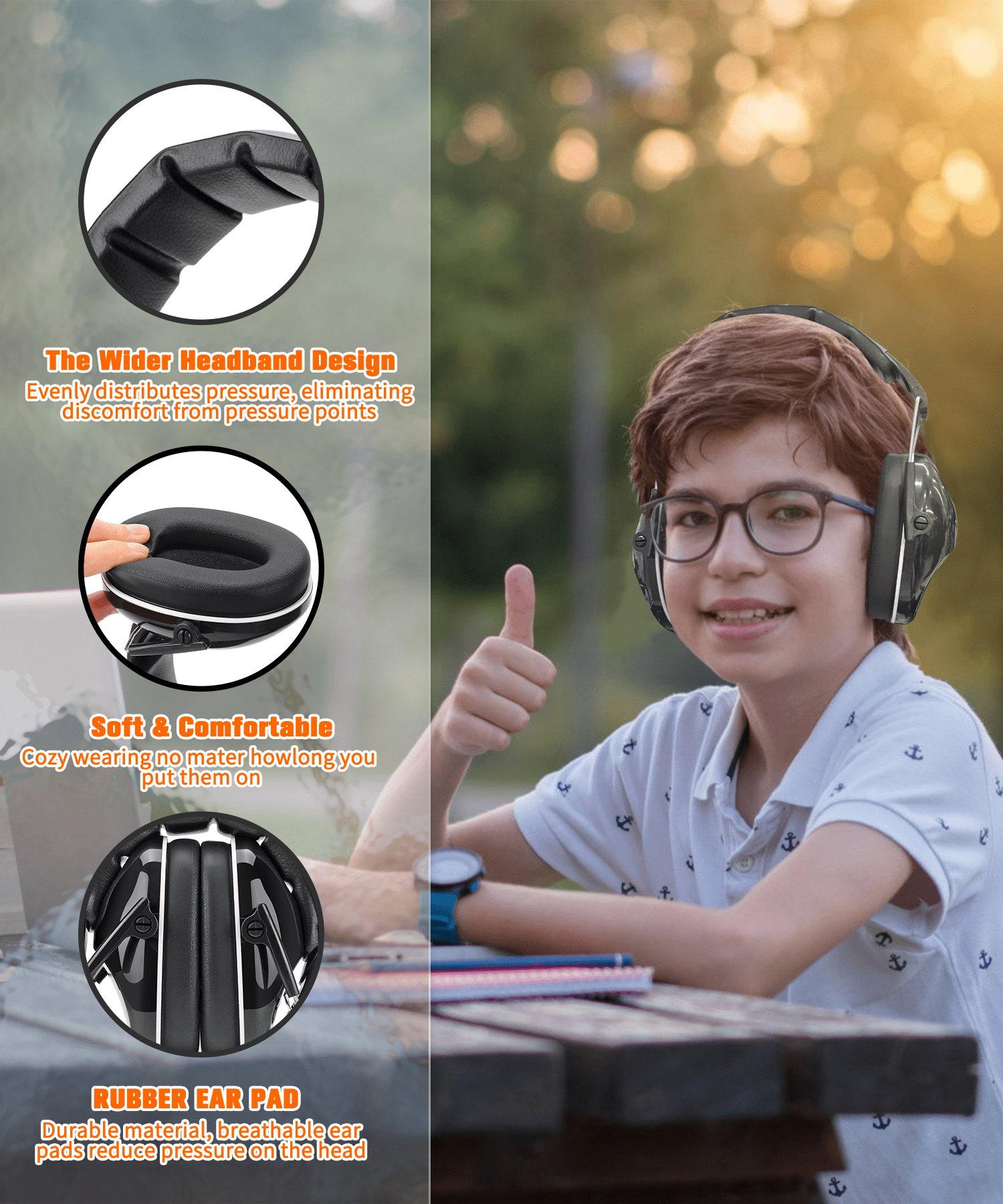 ZOHAN 032 Kids Noise Canceling Headphones - 25dB NRR Kids Ear Protection Earmuffs for School, Monster Jam, Fireworks, Travel, Air Show, Concert, Autism - Black