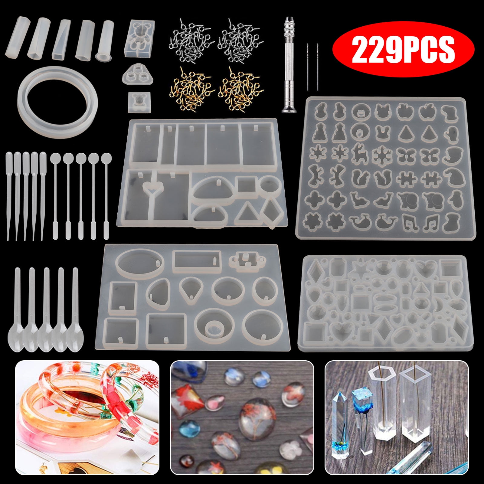 DIY Epoxy Resin Full Tools Silicone Molds Hand Drill Resin Beginner Tools for DIY Jewelry Pendant Keychain Craft Making 80Pcs Jewelry Resin Casting Molds Kit