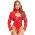 thumbnail image 1 of Sxiwei Veste Courte en Similicuir Effet Mouillé pour Femmes, Manches Longues, Ouverte à l'Avant, Cardigan Ultra Court Rouge m, 1 of 7
