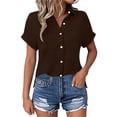 thumbnail image 2 of Womens Short Sleeve Tops Button Down Lapel Shirts for Women Side Split Solid Color Summer Tees with Pocket Gifts for Mom, 2 of 7