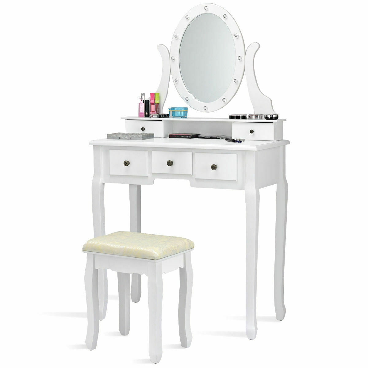 makeup vanity table with lighted mirror