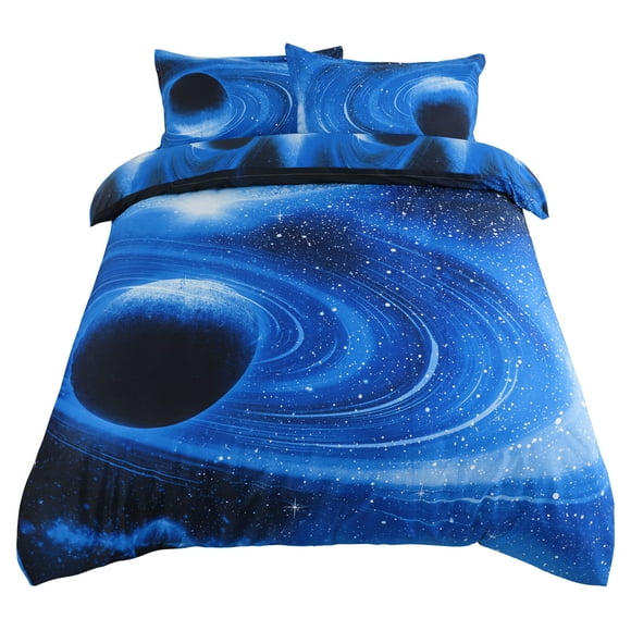 PiccoCasa Polyester 3D Galaxy Duvet Cover Bedding Set (No Insert),3-Pieces Royal Blue Queen