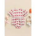 thumbnail image 2 of Qmyliery Baby Girls Summer Romper, Short Sleeve Heart Valentine’s Style Romper Gift, 2 of 9