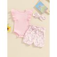 thumbnail image 6 of Spewahor Baby Girl Short Sleeve Ribbed Romper Daisy Print Shorts Headband Clothing Set (0-3M), 6 of 9