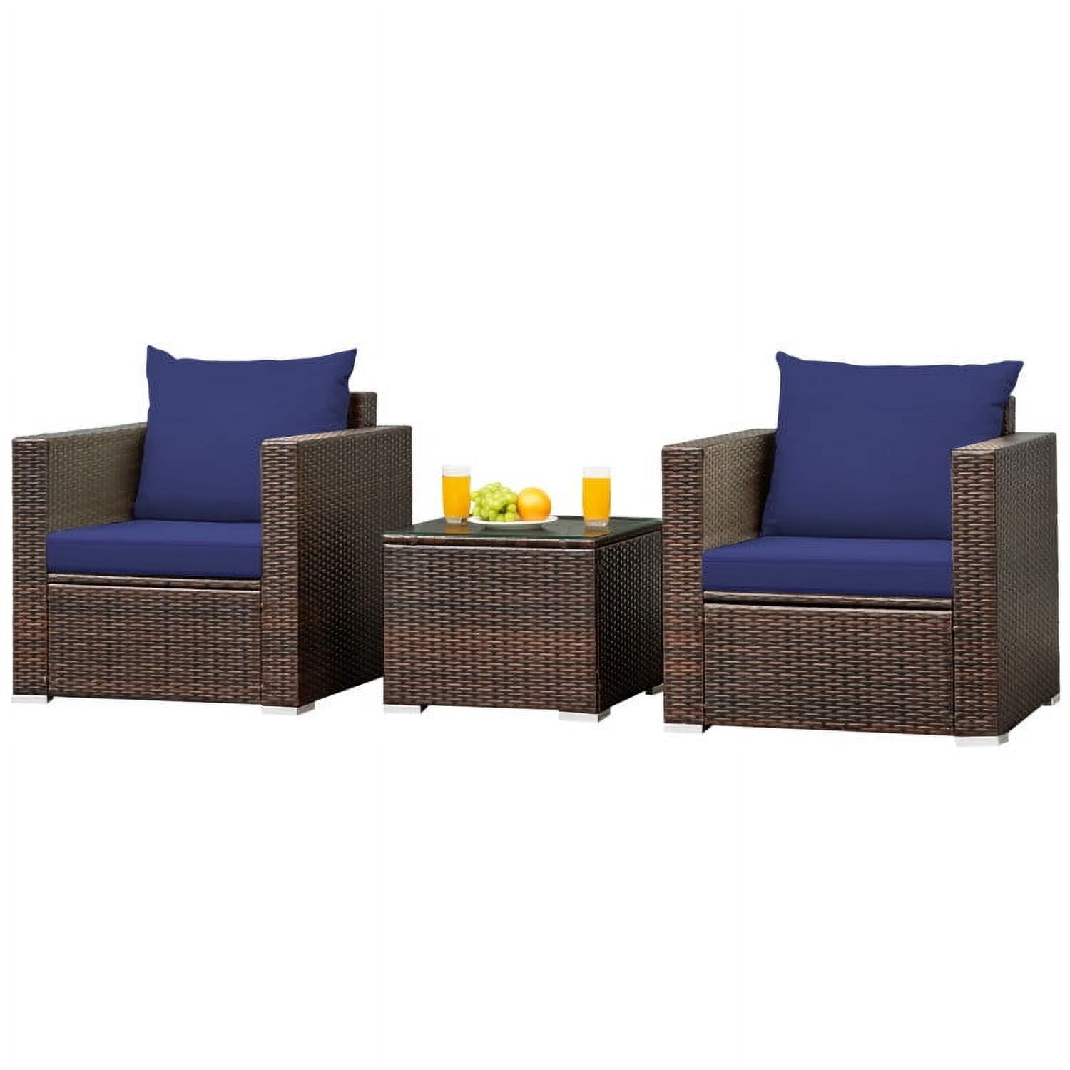Aimee Lii 3 Pieces Patio Rattan Furniture Bistro Sofa Set with Cushioned, Modern Patio Furniture, Blue Aimee Lii 3 Pieces Patio Rattan Furniture Bistro Sofa Set with Cushioned, Modern Patio Furniture, Blue