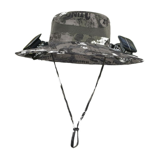 Sombrero de enfriamiento del ventilador jinwen sombrero de vaquero ajustable transpirables recargables ala ancha tinta verde gris oscuro