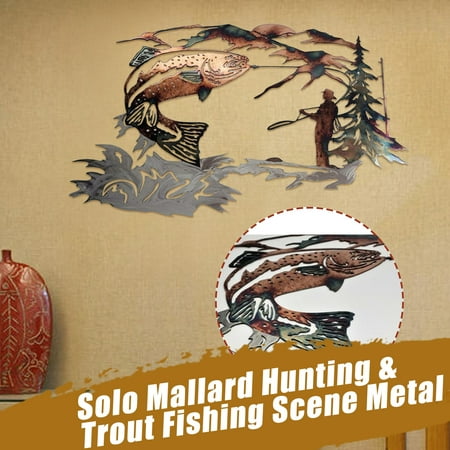 Teissuly HUNTING & TROUT FISHING SCENE METAL WALL ART 