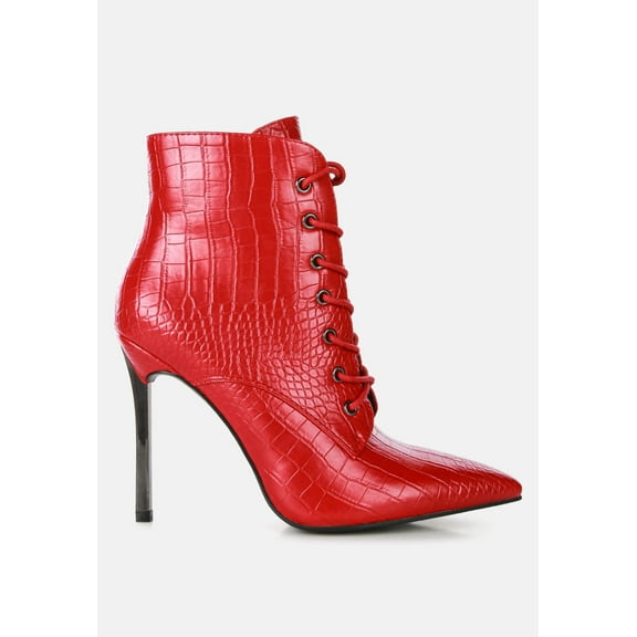 Escala Croc Lace-Up Stiletto Boots