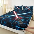 thumbnail image 3 of jejeloiu Modern Cool Lightsaber Queen Sheet Sets,Cartoon Light Sword Flat Sheet,Blue Black Queen Fitted Sheet For Boys Kids,Breathable Home Decor,4-Piece, 3 of 7