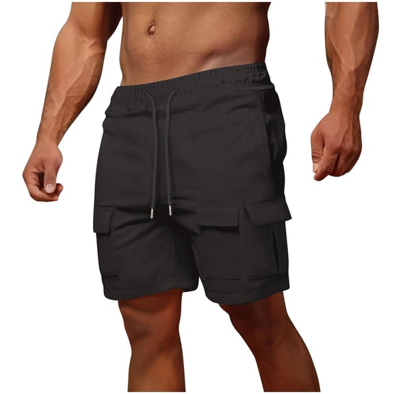 JUUYY Mens Cargo Shorts Elastic Waist Drawstring Casual Lightweight Shorts Hiking Travel Relaxed Fit Summer Shorts with Multi-Pockets Black XXL