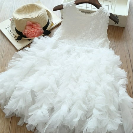 

ZAXARRA Little Girls Princess Dress Ruffle Mesh Pleated Patchwork Back Buttons Party Dress