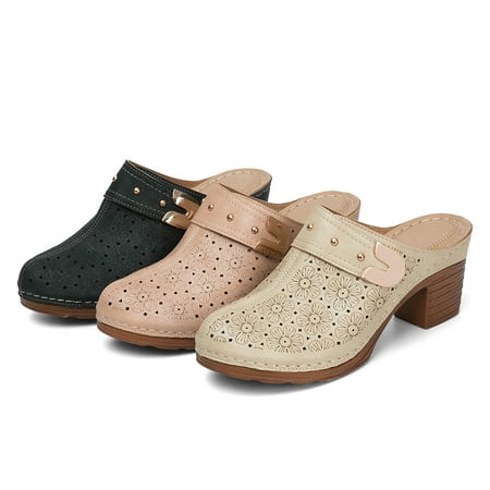 

Cathalem Women s Fashion Casual High Heel Thick Heel Antique Embroidered Hollow Sandals Open Toe Scuff Slippers for Women A 7