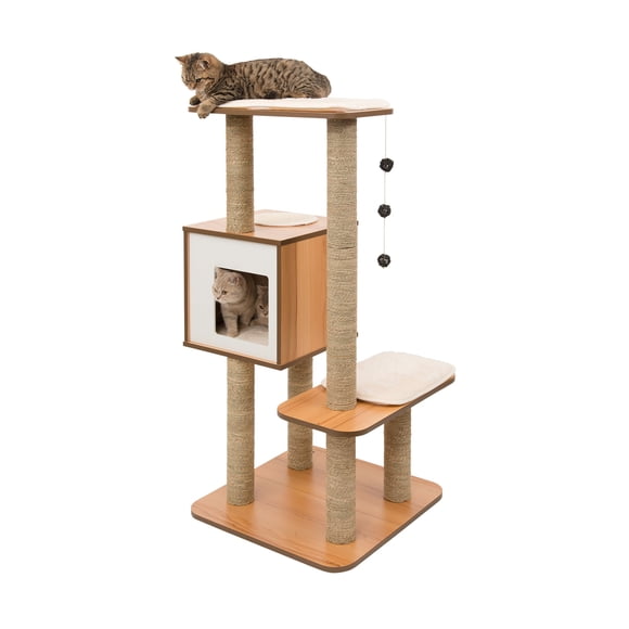 Árbol para gatos VESPER de 122 cm de alto con base de nogal de 56 x 56 cm