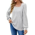 thumbnail image 2 of ShiShine Women's Puff Long Sleeve Shirts 2025 Trendy Scoop Neck Loose Fit Blouses Pleated Flowy Tunic Top, 2 of 9