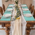 thumbnail image 5 of Turquoise Placemats Set of 4, Farmhouse Burlap Placemats for Dining Table, Solid Teal Color Place Mats for Kitchen Tabletop, Modern Linen Texture Waterproof Wipeable Dining Table Mats Set, 5 of 8