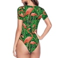 thumbnail image 4 of Naloa Flamingo Women's Short-Sleeved Onesie, One-Piece Swimsuit for Parties, dates, clubs - Small, 4 of 9