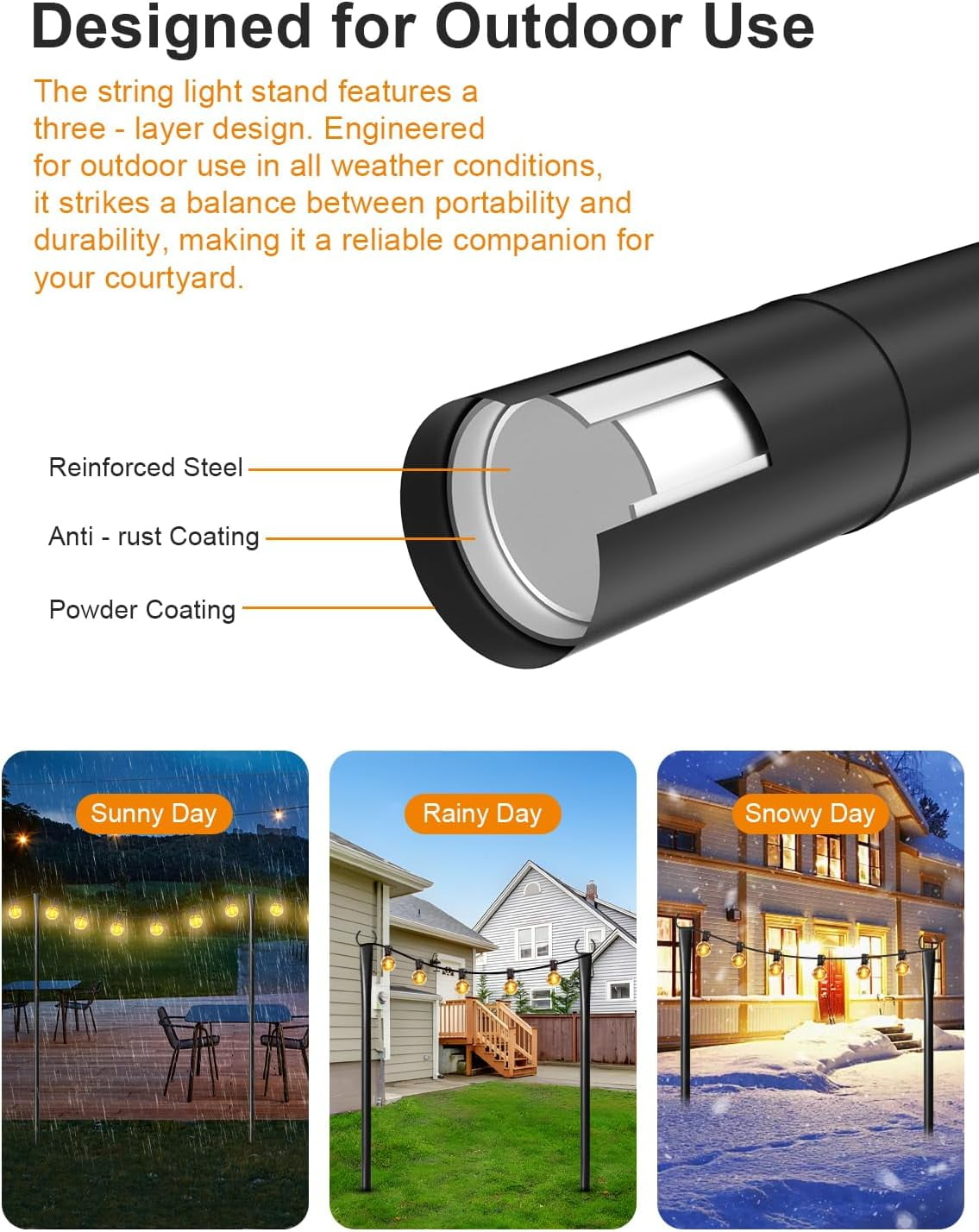 4 Pack 10Ft String Light Poles for Outside, Thickened Metal Lights Hanger Pole Outdoor with Fork, Lighting Hanging Post Accessories for Patio Decor Garden Backyard Yard Front Porch Outside Decoration