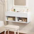 thumbnail image 4 of Floating Nightstand Set of 2, Modern Wall Mounted Bedside Tables with Fluted Drawer, Night Stand Small End Table with Open Storage Shelf for Bedroom, Living Room, Small Spaces, White, 4 of 7