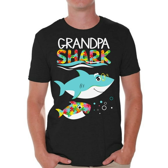 Awkward Styles Grandpa Shark Shirt for Men Autism Power Tee Matching Family Outfit Autism Awareness T-Shirt for Him Shark Family Shirts