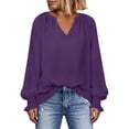 thumbnail image 4 of Hurxie Blouses for Women Dressy Casual Flowy Boho Tops V Neck Long Sleeve Shirts Spring Outfits Purple,2XL, 4 of 6