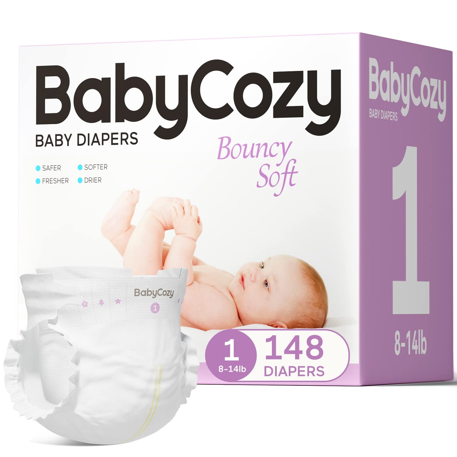 Newborn Baby Diapers Size 1(8-14lb) 148 Count Infant Diapers, Bouncy Soft  Diapers Fit Baby Preemie, Dry Disposable Diapers Hypoallergenic Without  Chlorine Safe for Sensitive Infant Skin 