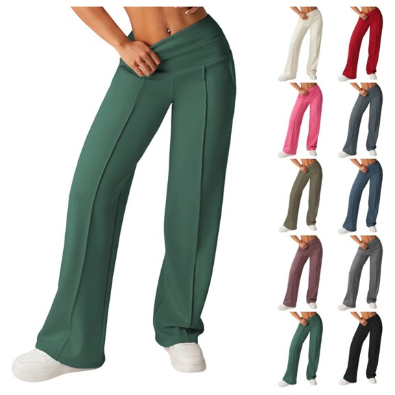 Gpoecd Sweatpants for Women High Waisted Wide Leg Pants Soft Casual Trousers Elastic Comfort Fit Flowy Joggers for Outdoor Running Yoga Womens Athletic Pants Dark Green,L