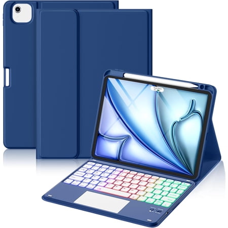 for iPad Air 11 Inch & Air 5th 4th Generation Case with Keyboard | Multi-Touch Trackpad, 7 Colors Backlit, Detachable Stain Proof Folio Cover for iPad Pro 11-in 4th 3rd 2nd 1st Gen, Navy Blue