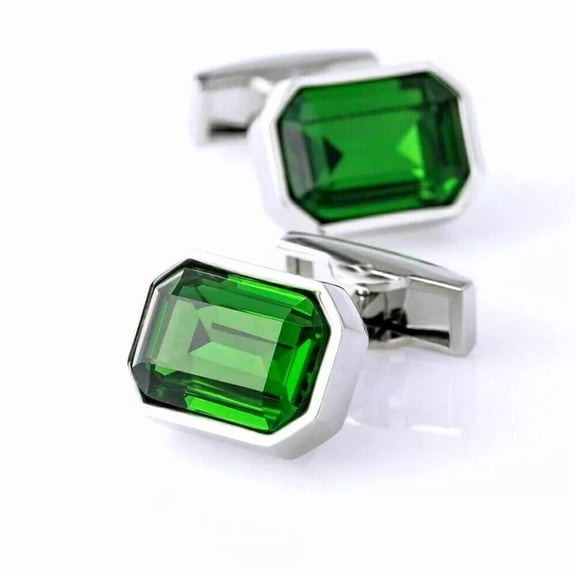 4CT Emerald Cut Lab Created Green Emerald Men's Cufflinks 14K White Gold Finish