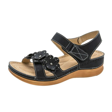 

YanHoo Women s Summer Sandals Arch Support Ankle Strap Orthopedic Wedge Heel Sandal Casual Comfortable Walking Shoes