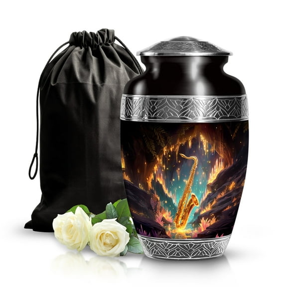 SABURIAL Saxophone Urn - Memorial Burial Urns for Mom & Dad Ashes - Tribute Funeral Urns for Women & Men - Urn for Ash - 10 Inch - Large with Velvet Bag