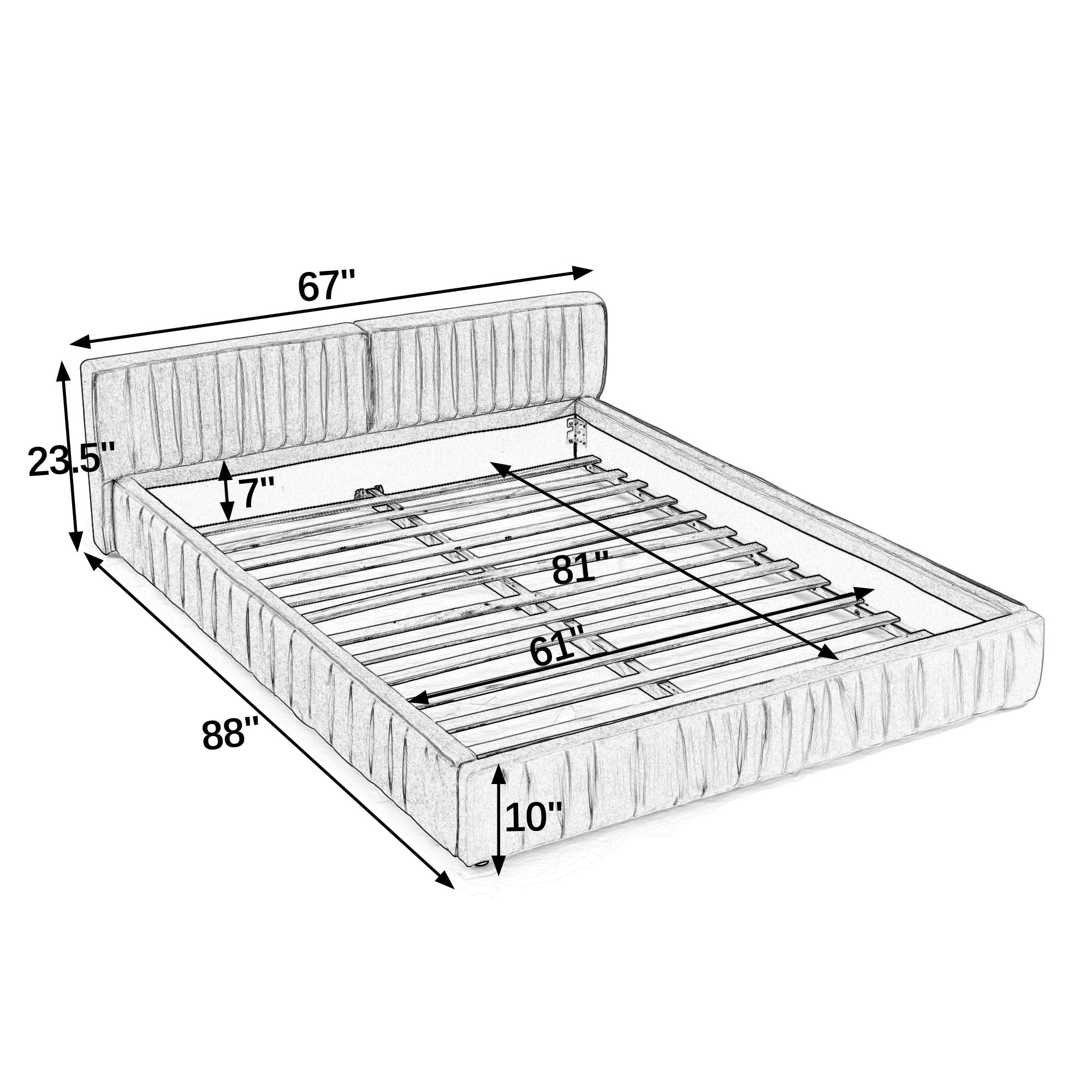 Aukfa Queen Size Upholstered Bed Frame, Low Profile Grounded Bed, Chenille Fabric Pleated Design Platform Bed, Blue