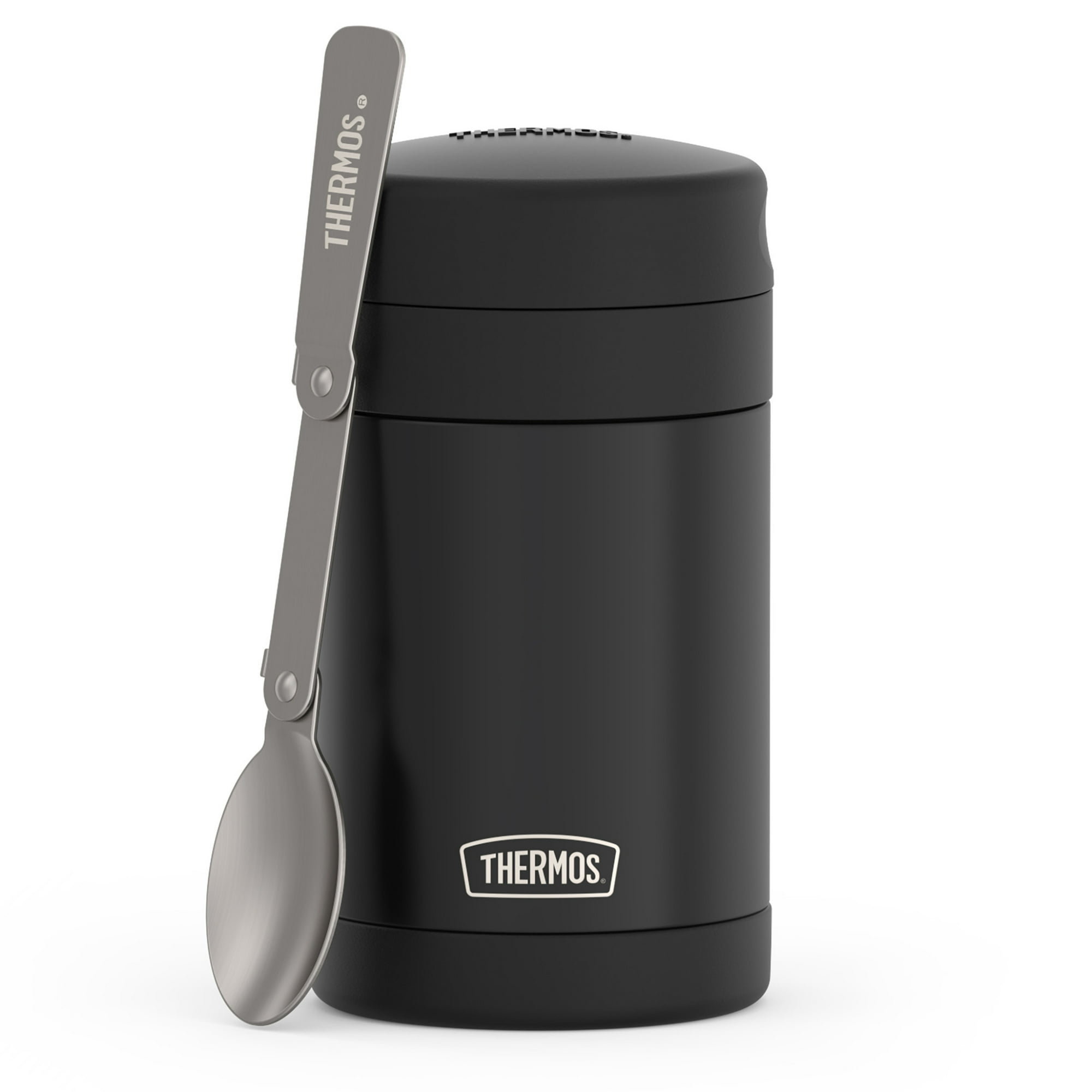 Thermos 16oz Vacuum Insulated Food Jar with Full Size Spoon, Black, Ideal Use for Workday Meals and Travel, Made for Portable Food Storage