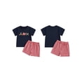 thumbnail image 2 of BemeyourBBs Toddler Baby Boy Back to School Outfit Baby First Day of School Kindergarten Outfit Baby Boy Summer Clothes Apple Embroidery Short Sleeve T Shirt and Plaid Shorts 2 Pcs Set, 2 of 9
