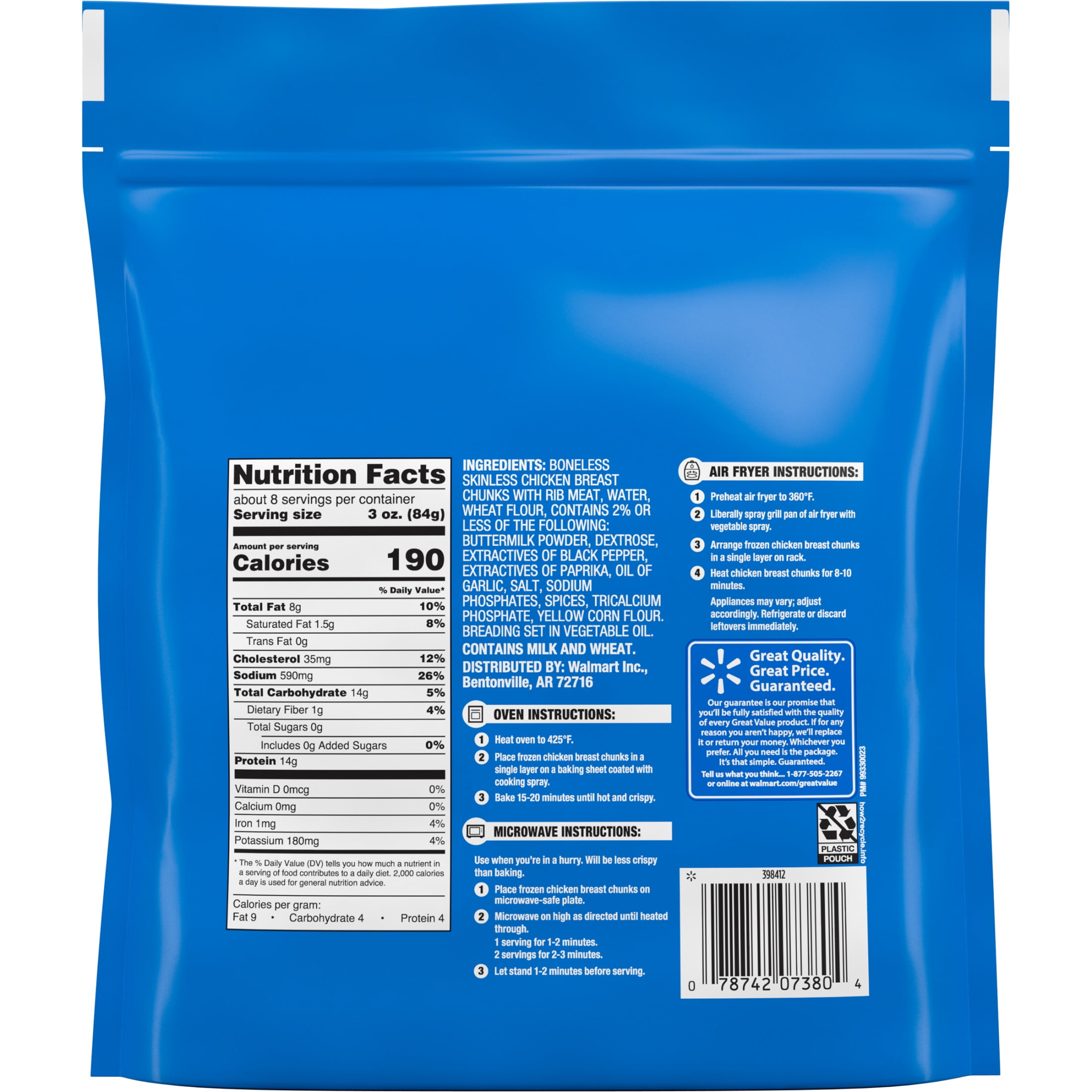 Great Value Boneless Fully Cooked Breaded Chicken Bites, 24 oz (Frozen)