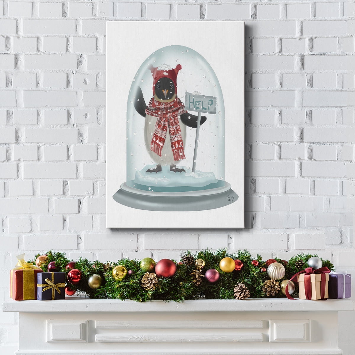 Christmas Penguin Snow Globe- Gallery Wrapped Canvas