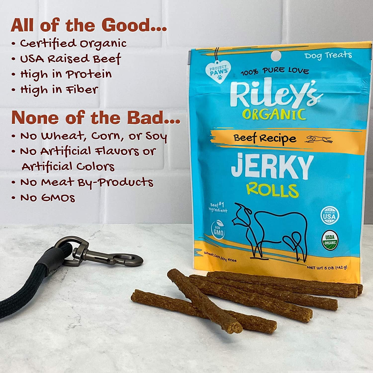 Riley's Jerky Rolls Beef Recipe Dog Treats, 5-oz pouch